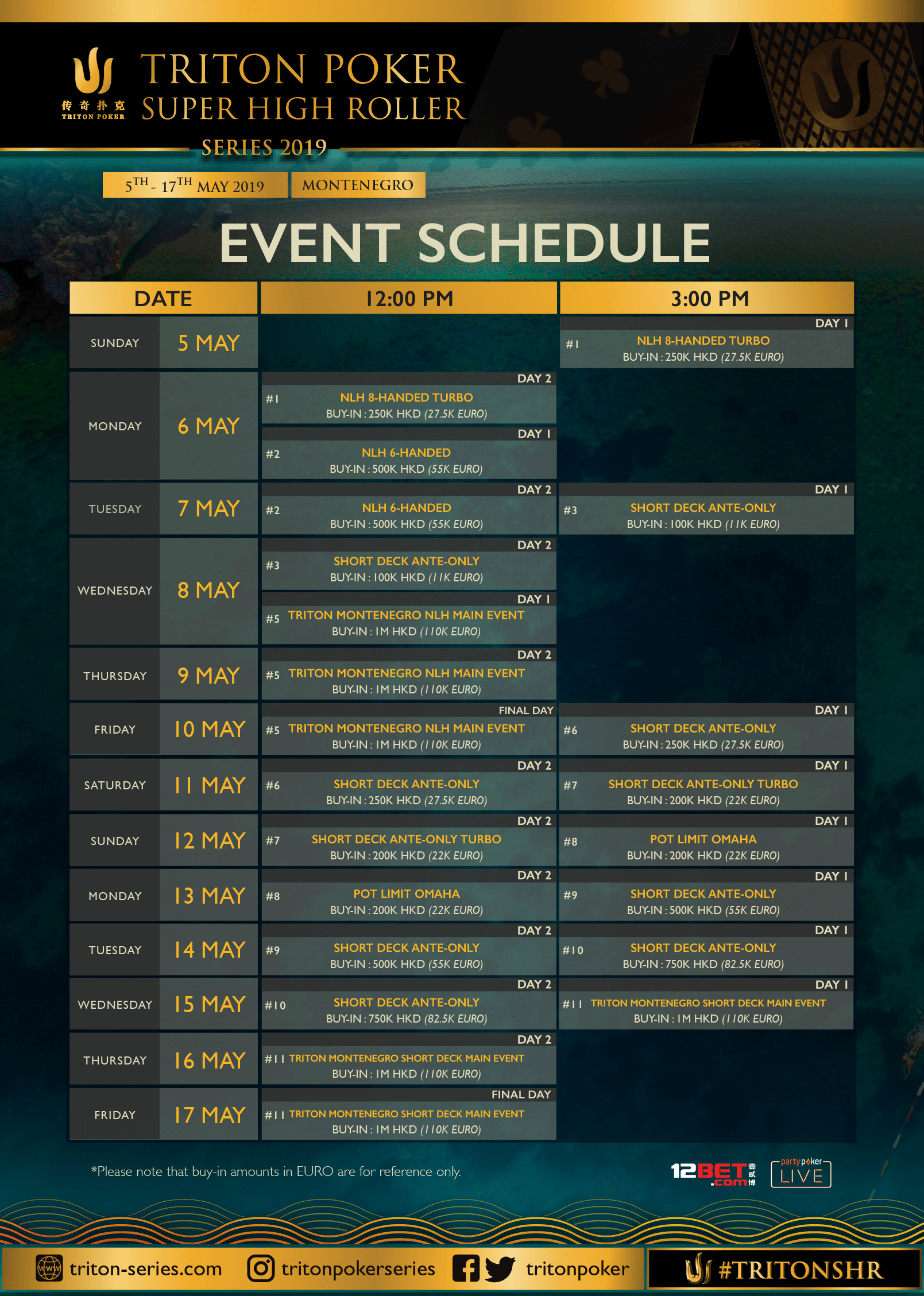 Triton Montenegro 2019 Event Schedule